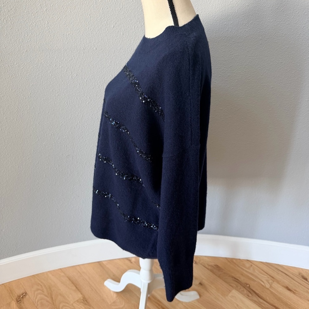 Vince Camuto Midnight Blue Sweater with Subtle Sequined Stripes - Picture 4 of 12